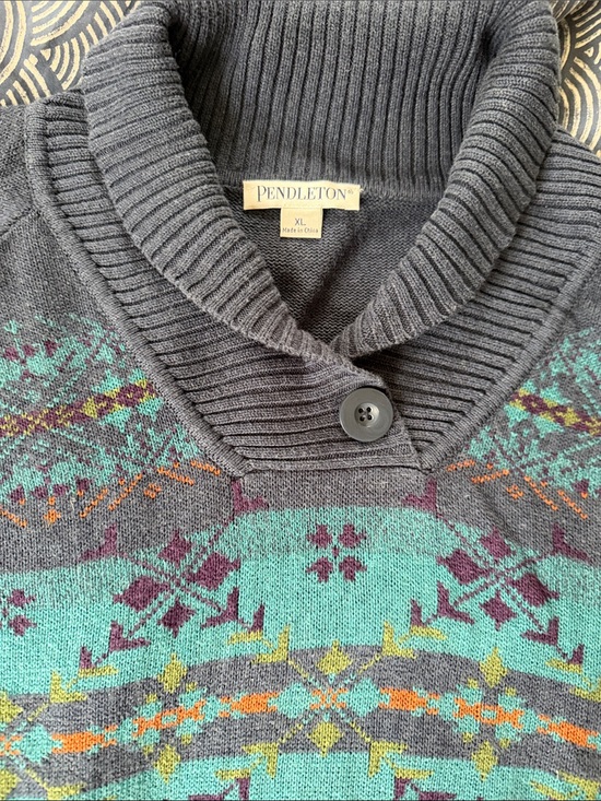 Pendleton Sweaters - Pendleton navy & Teal Fair Isle Shawl Collar sweater XL